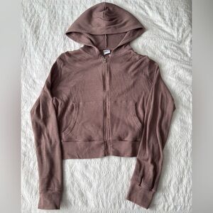 Dusty Rose Waffle Zip-Up Hoodie